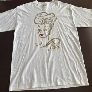 Vintage 1991 I Love Lucy Diamond Dust White Glitter Graphic Tee Hybrid Stitch L